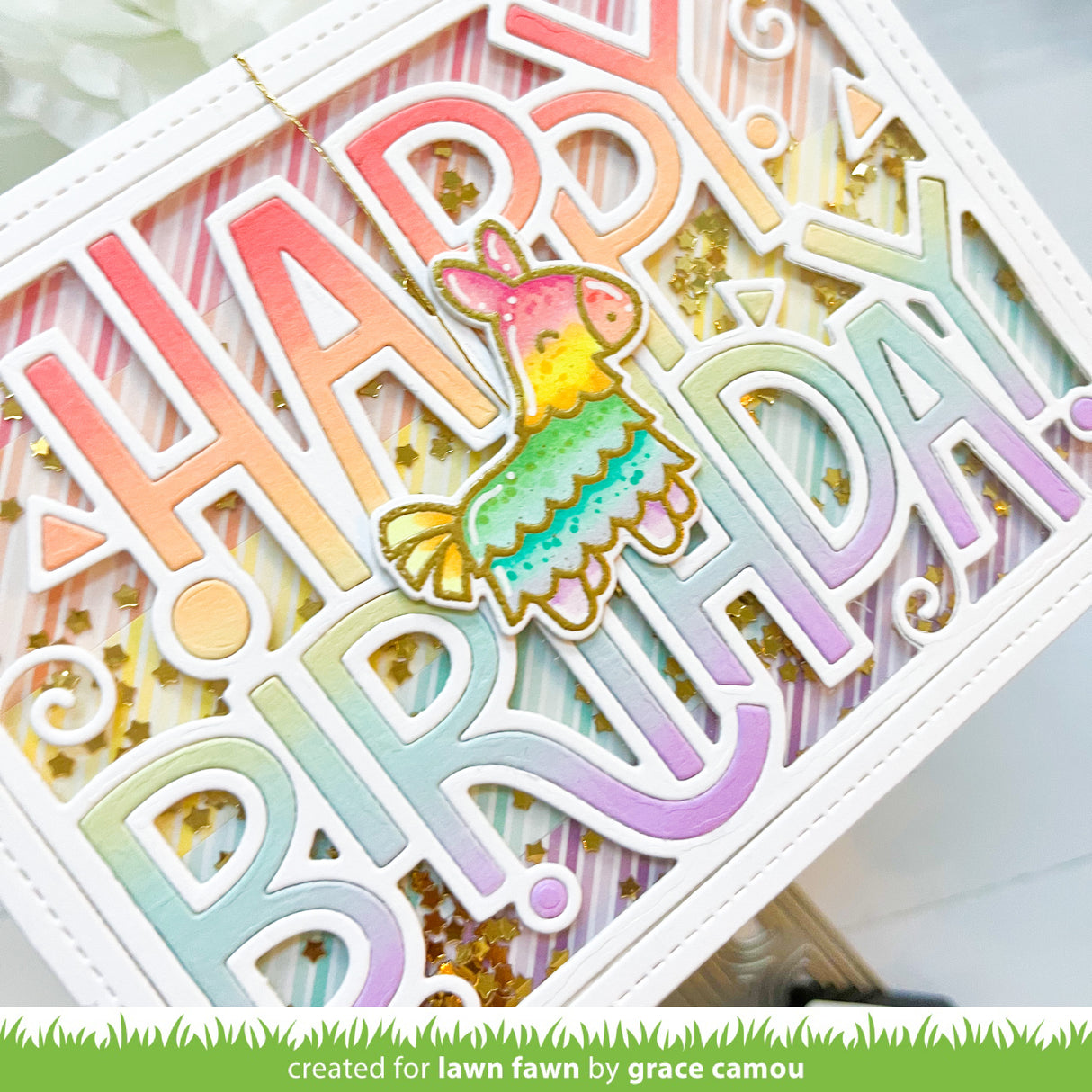 giant outlined happy birthday: landscape