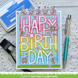 giant outlined happy birthday: portrait