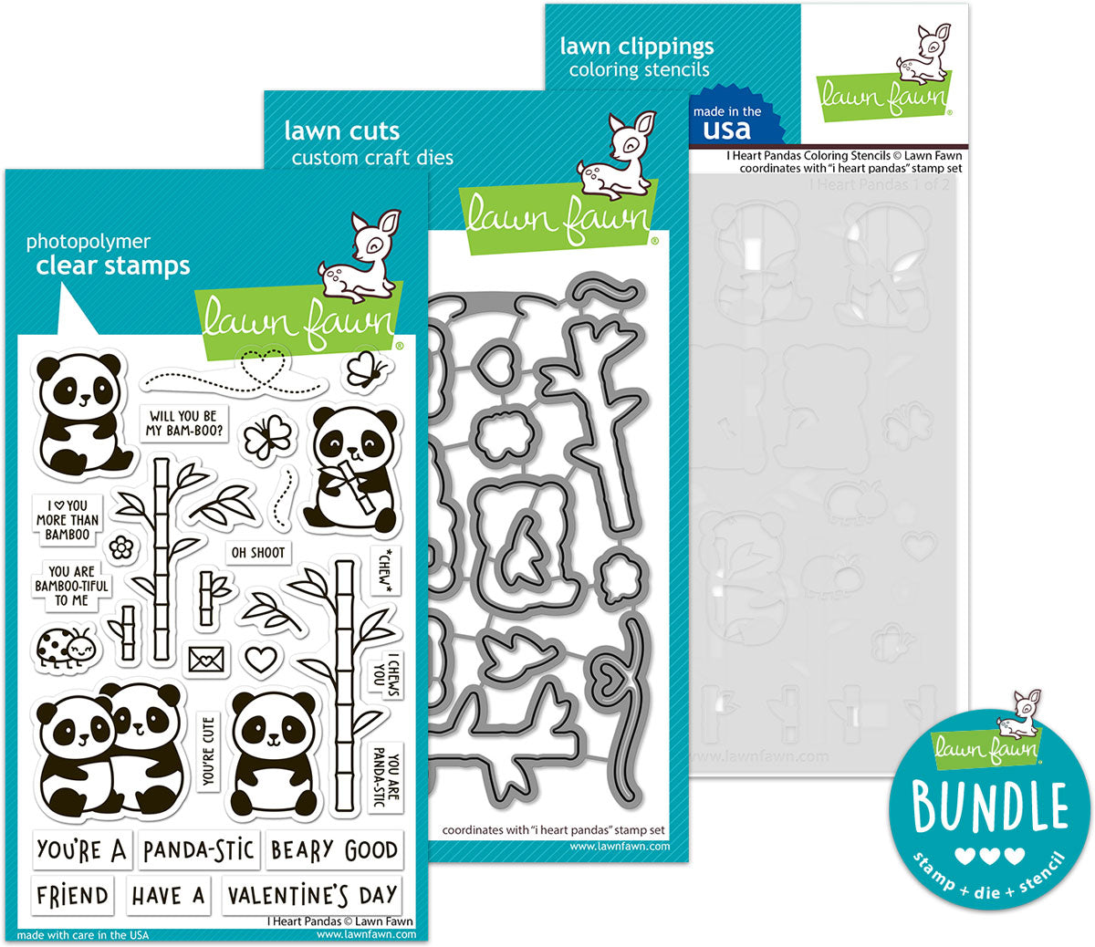 i heart pandas (stamp+die+coloring stencil bundle)