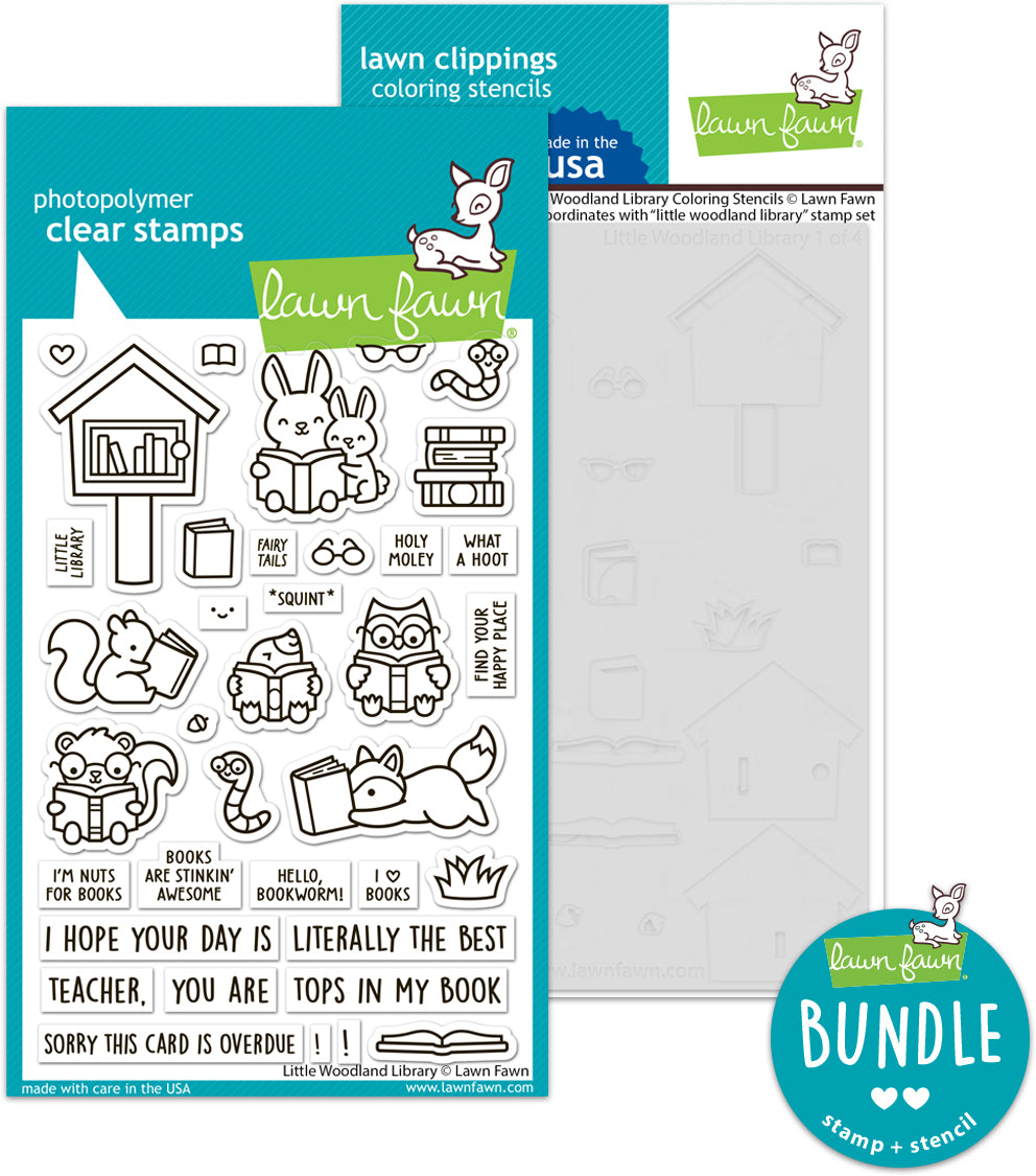 little woodland library (stamp+coloring stencil bundle )